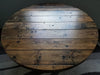 Outdoor Exterior Grade Reclaimed Distressed Round Dining Table. Heavy Duty Iron Pipe legs.