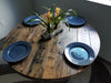 Outdoor Exterior Grade Reclaimed Distressed Round Dining Table. Heavy Duty Iron Pipe legs.