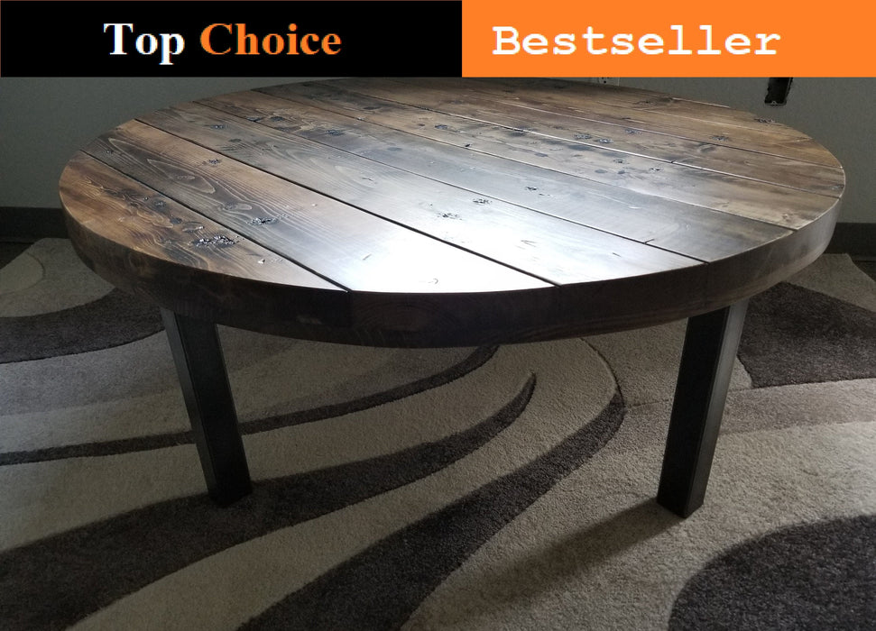Clearance Sale! Reclaimed Distressed Round Coffee Table. Straight steel legs. Choose size and height.