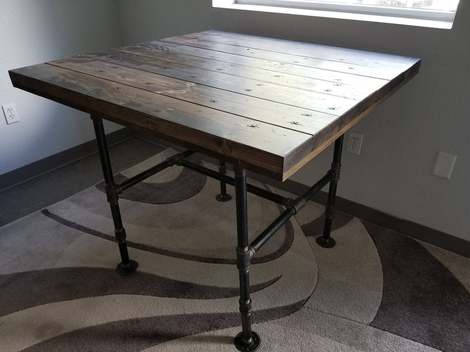 Reclaimed Distressed Wooden Dining Table with Pipe legs Pub Height Counter Height