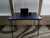 Fresh Bruise Blue Reclaimed Distressed Industrial Wood Desk with rebar hairpin legs