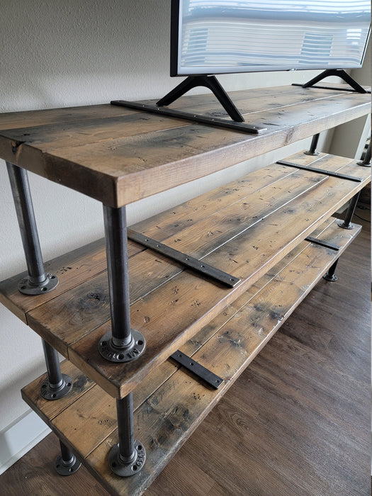 Clearance Sale! TV Stand Entertainment Center Reclaimed Distressed Wood with Pipe Legs