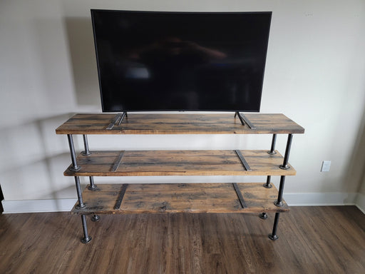 Clearance Sale! TV Stand Entertainment Center Reclaimed Distressed Wood with Pipe Legs