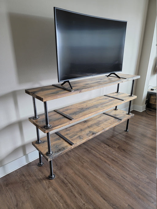 Clearance Sale! TV Stand Entertainment Center Reclaimed Distressed Wood with Pipe Legs