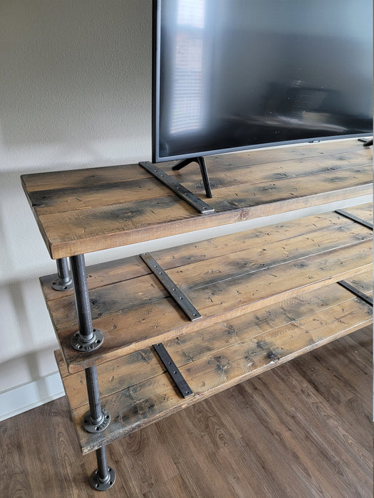 Clearance Sale! TV Stand Entertainment Center Reclaimed Distressed Wood with Pipe Legs