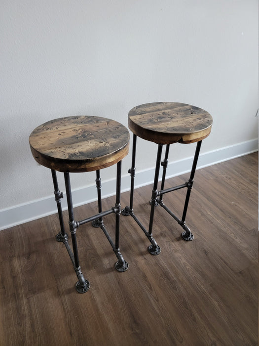 One Killer Round Industrial Bar Stool with Pipe Legs any size or height