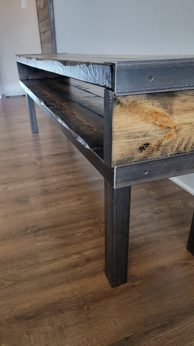 Clearance Sale! Tortured Side Table, TV Stand, Shoe Bench, Reclaimed Distressed Wood with 2x2 Legs