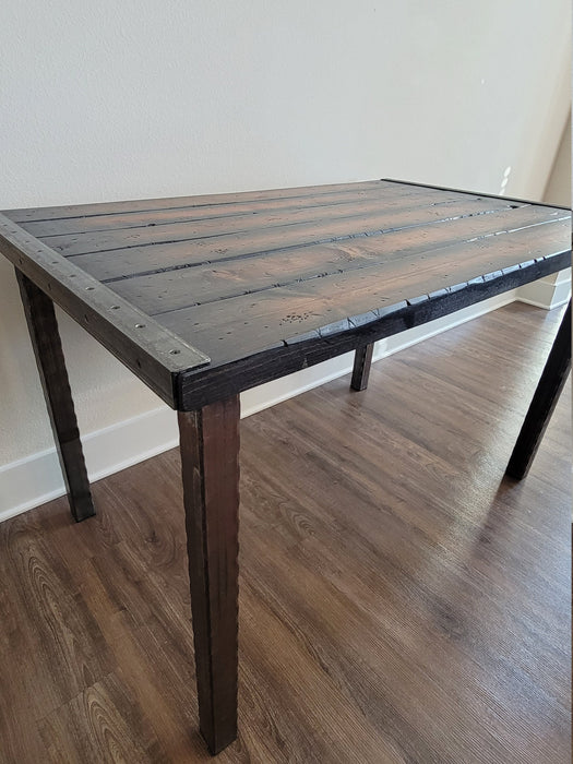 Clearance Sale! Gunstock Tortured Reclaimed Distressed Industrial Wood Desk with Hammered Steel Legs