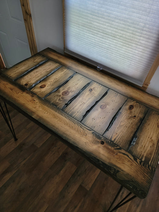 Lightly Tortured Reclaimed Distressed Industrial Wood Desk with hairpin legs