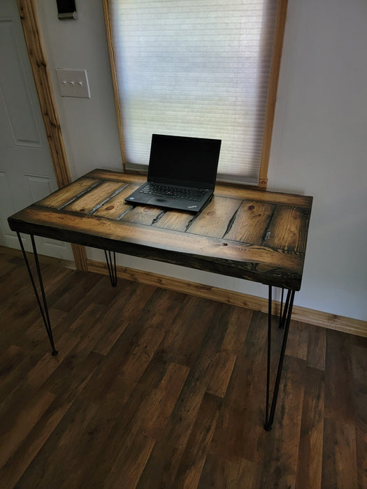 Lightly Tortured Reclaimed Distressed Industrial Wood Desk with hairpin legs