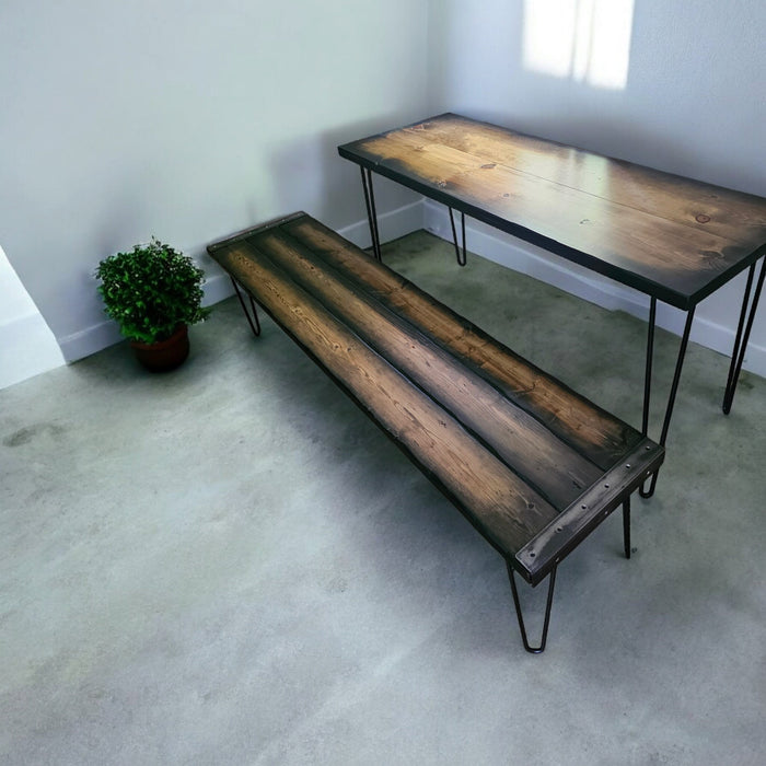 Tortured Reclaimed Distressed Custom Built Industrial Bench or Sofa / Hallway Table with Heavy Duty Hairpin Legs