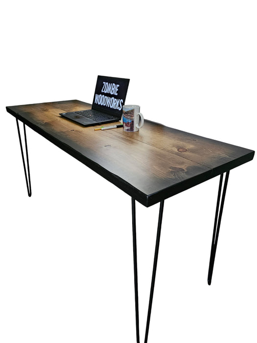 Sunburst Wood Desk Reclaimed Distressed Desk with Hairpin legs