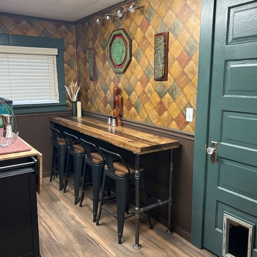 Reclaimed Distressed Wooden Dining Table with Pipe legs Pub Height Counter Height