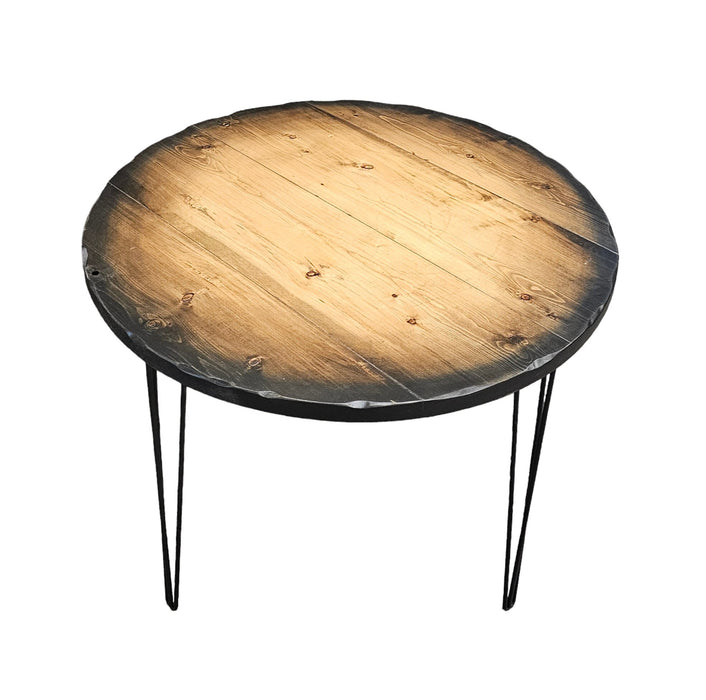 Sunburst Reclaimed Distressed Round Dining Table with Hairpin legs