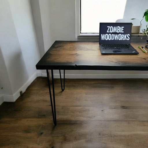 Sunburst Wood Desk Reclaimed Distressed Desk with Hairpin legs