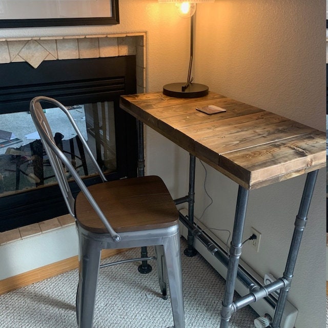 Reclaimed Distressed Wooden Dining Table with Pipe legs Pub Height Counter Height