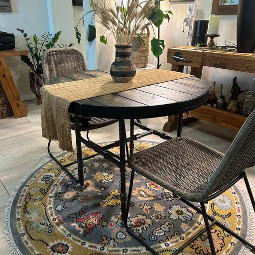 Custom Reclaimed Distressed Round Dining Table. Heavy Duty Iron Pipe legs. Choose size and height.