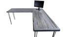 Ghost L-Shaped Desk Reclaimed Distressed Industrial Style with 3-Rod Hairpin Legs